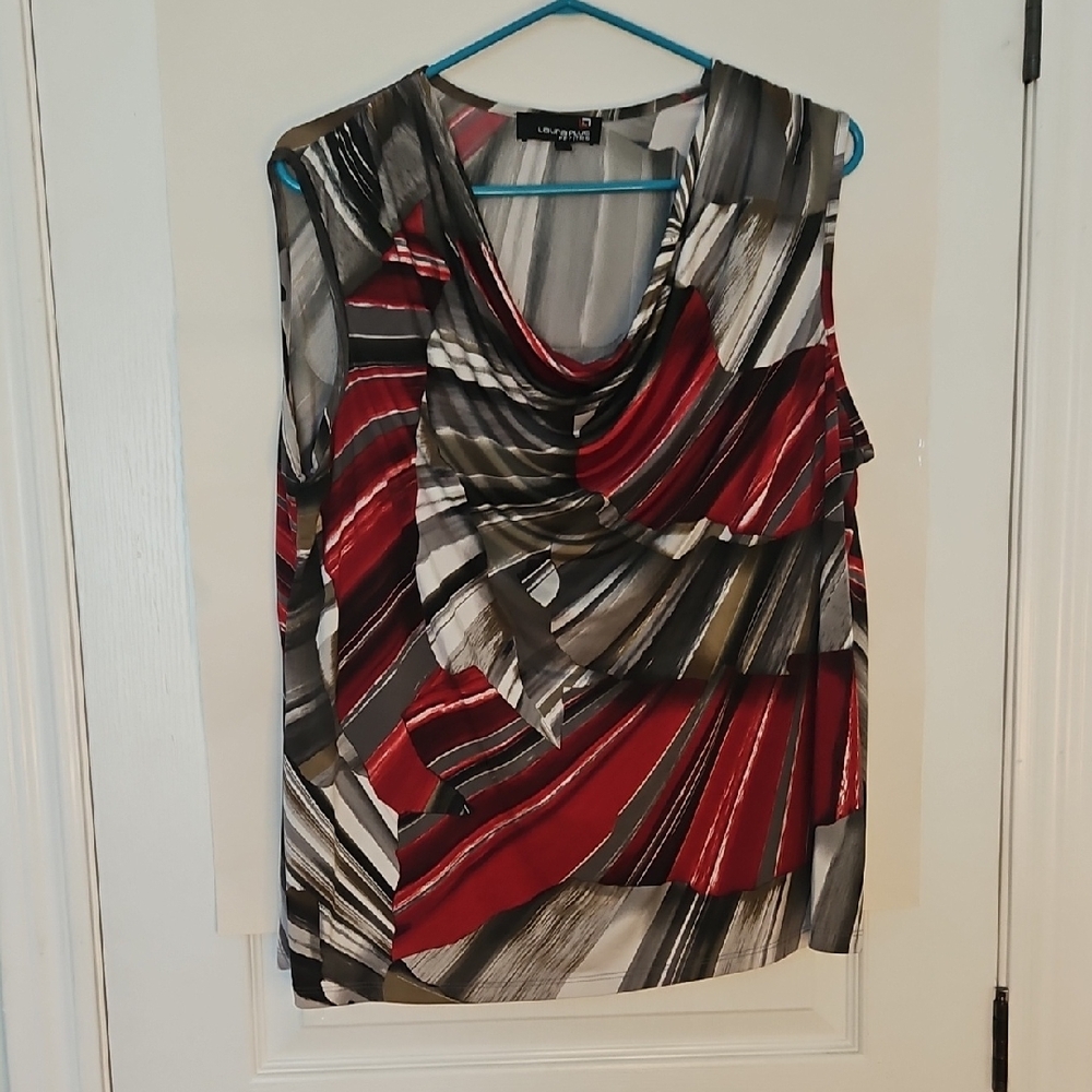 Laura Plus 2 For 5 Red and Black Asymmetrical Ruffled Sleeveless Blouse
